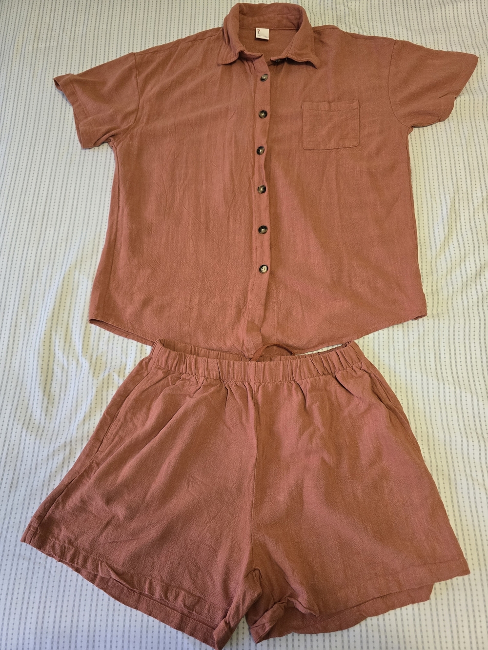 Terracota Set PatPat Women's Rust-Tone Elastic Waist Linen-Blend Shorts